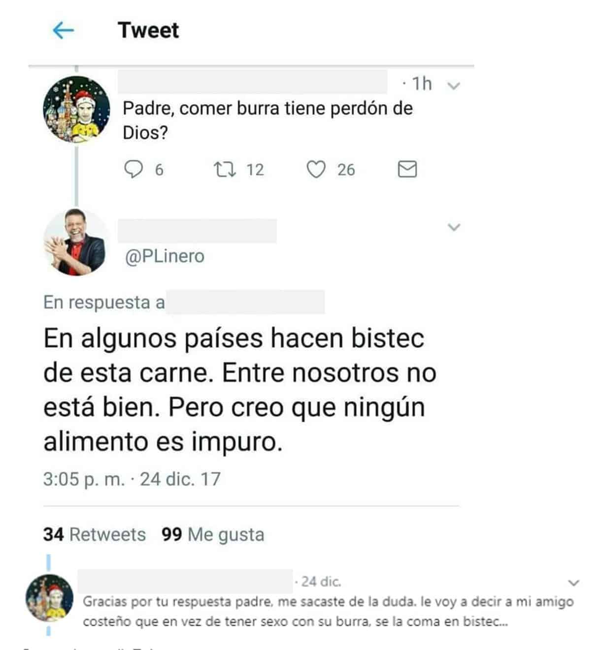 Le preguntaron al padre Linero sobre comer burra